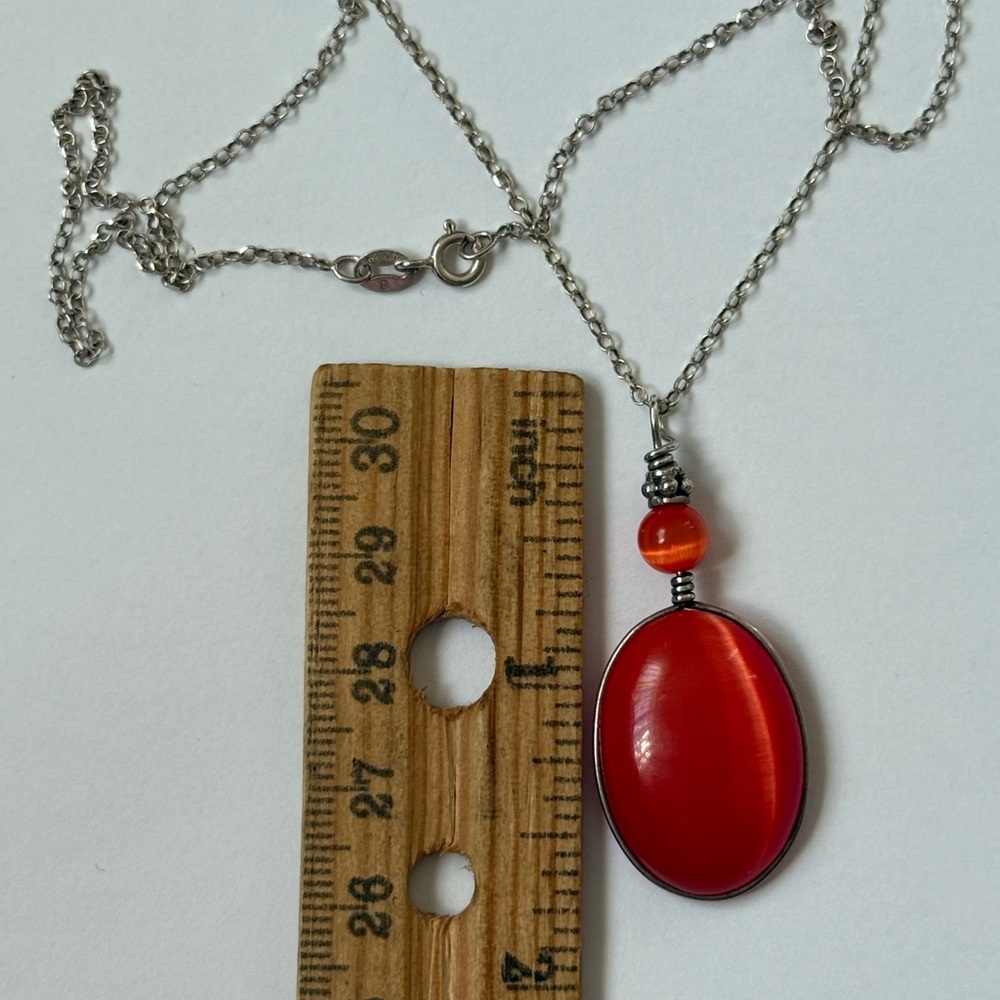 925 Silver necklace red stones - Picture 2 of 7